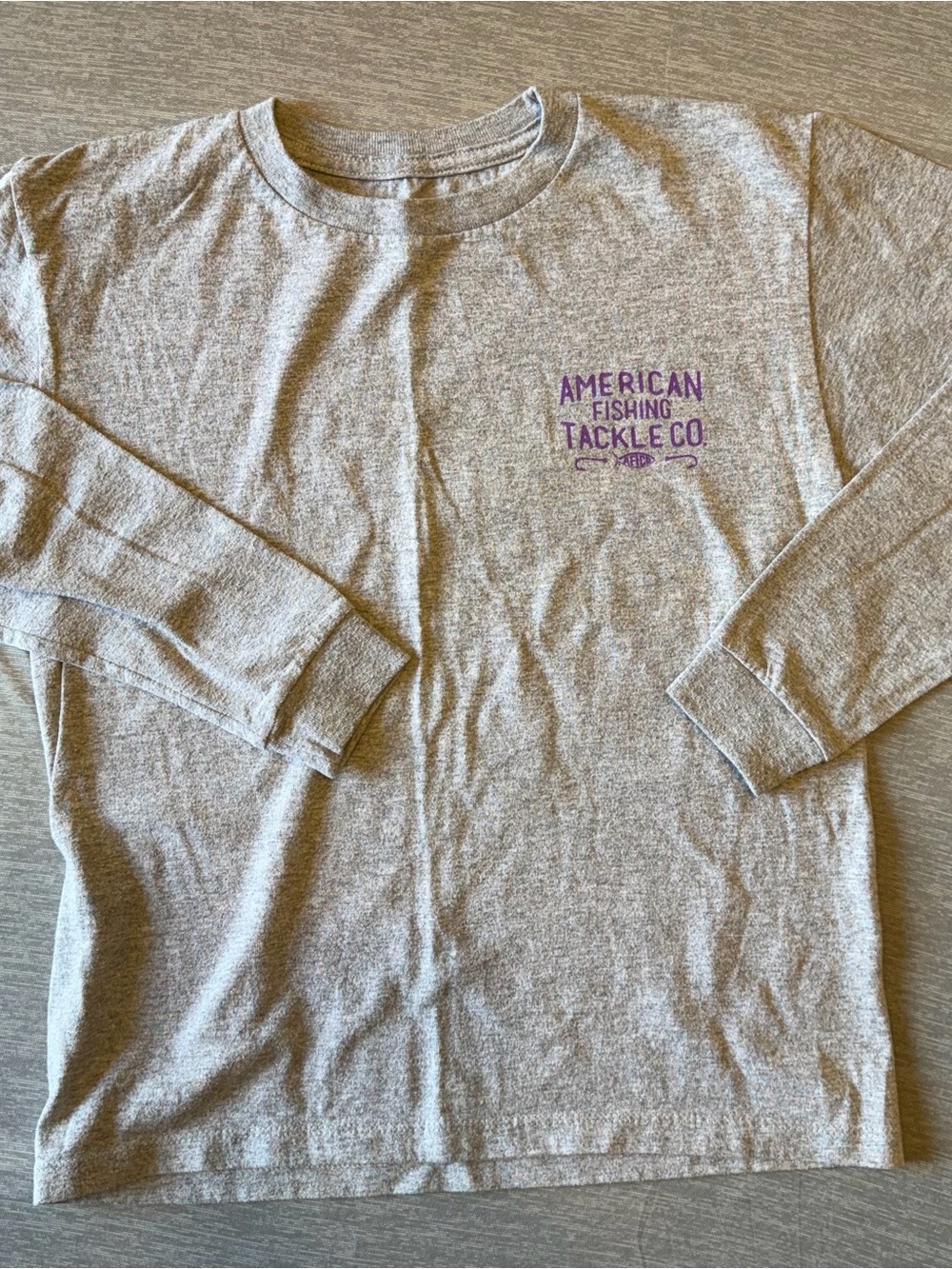 AFTCO Gray Long Sleeve Tee with Purple Logo